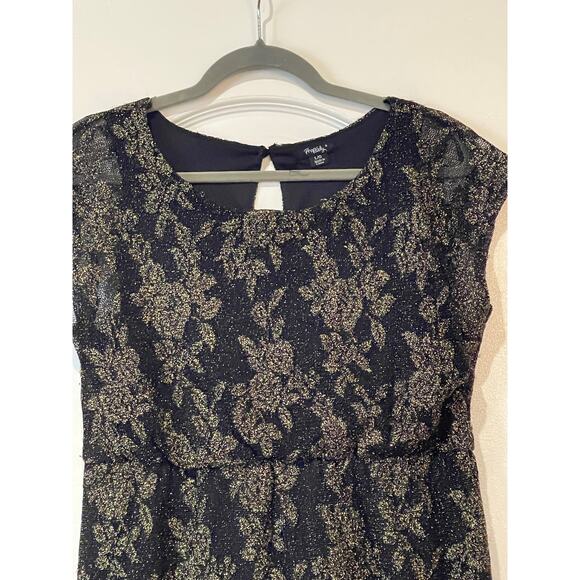 Rhapsody Women Golden Print Sleeveless Blouson Dress L - Picture 5 of 8